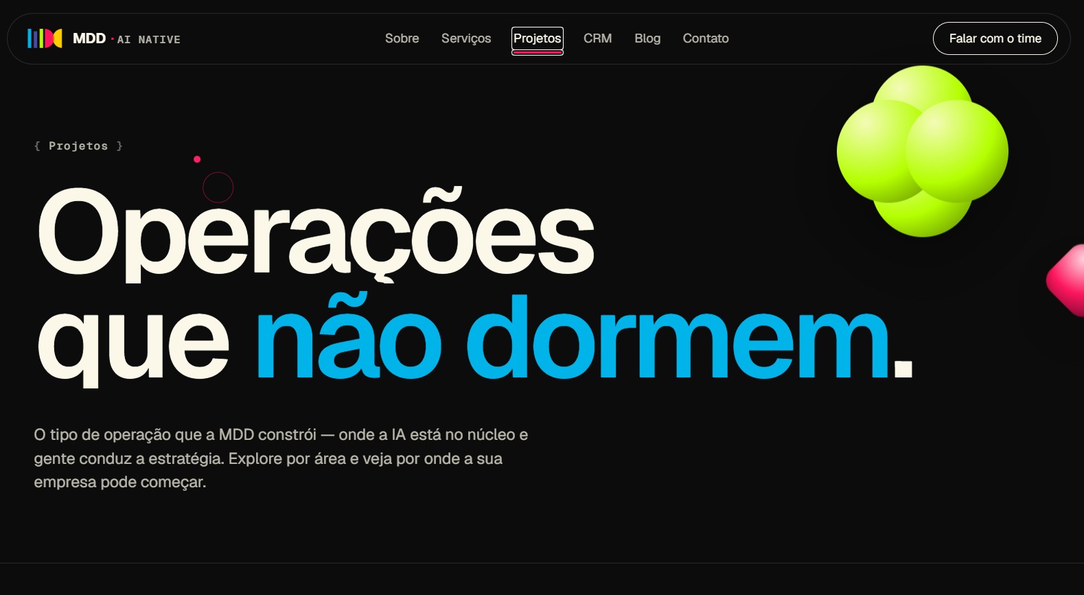 Página de projetos do site IA Native